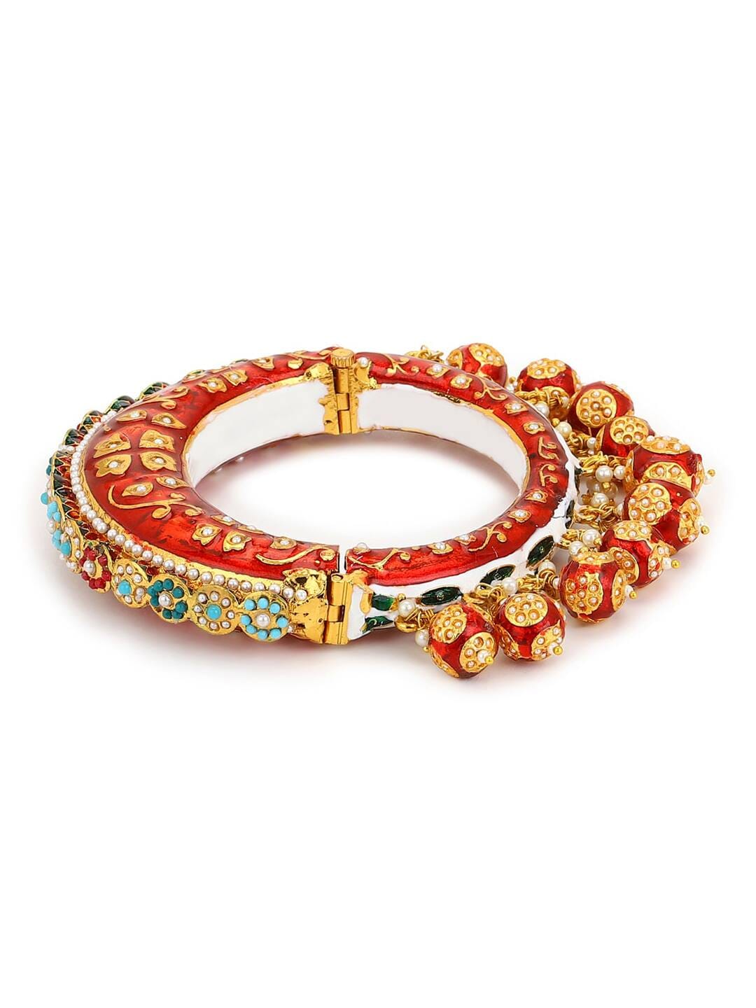 JADAU KUNDAN WITH MULTI STONE BIG BANGLE SET - Image 4