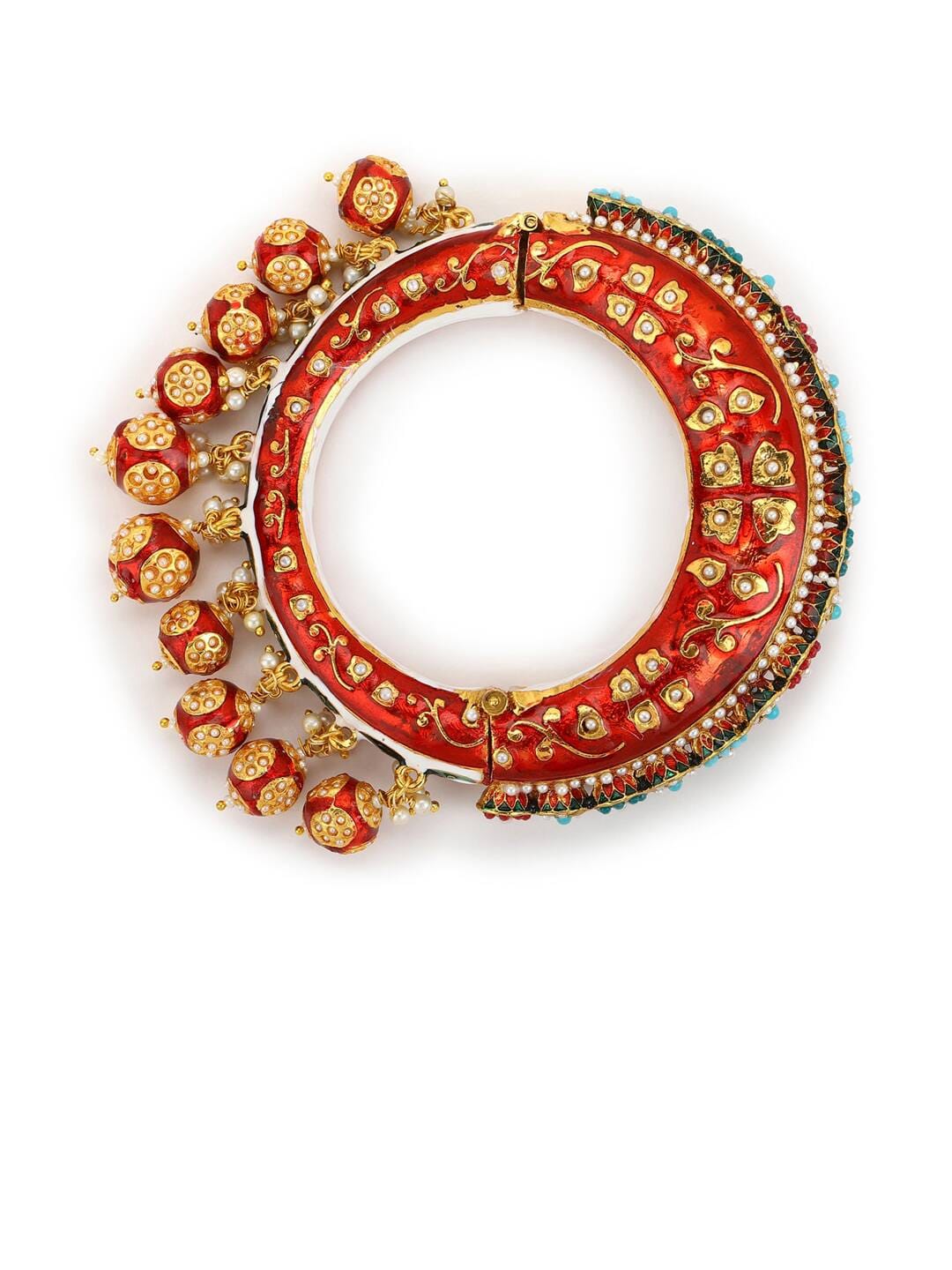 JADAU KUNDAN WITH MULTI STONE BIG BANGLE SET - Image 5