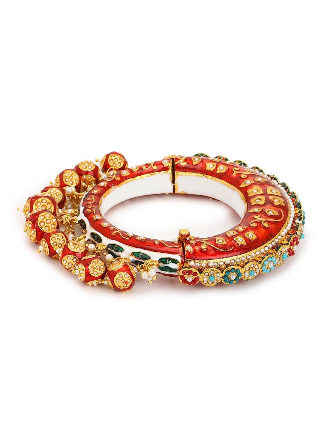 JADAU KUNDAN WITH MULTI STONE BIG BANGLE SET - Image 6