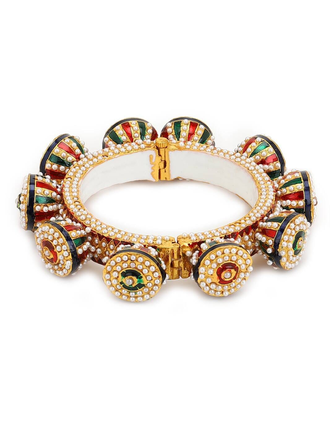 JADAU KUNDAN WITH MULTI STONE BIG BANGLE SET - Image 5