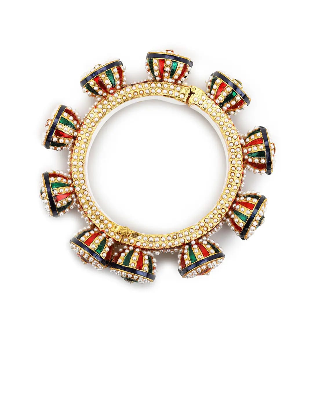 JADAU KUNDAN WITH MULTI STONE BIG BANGLE SET - Image 3