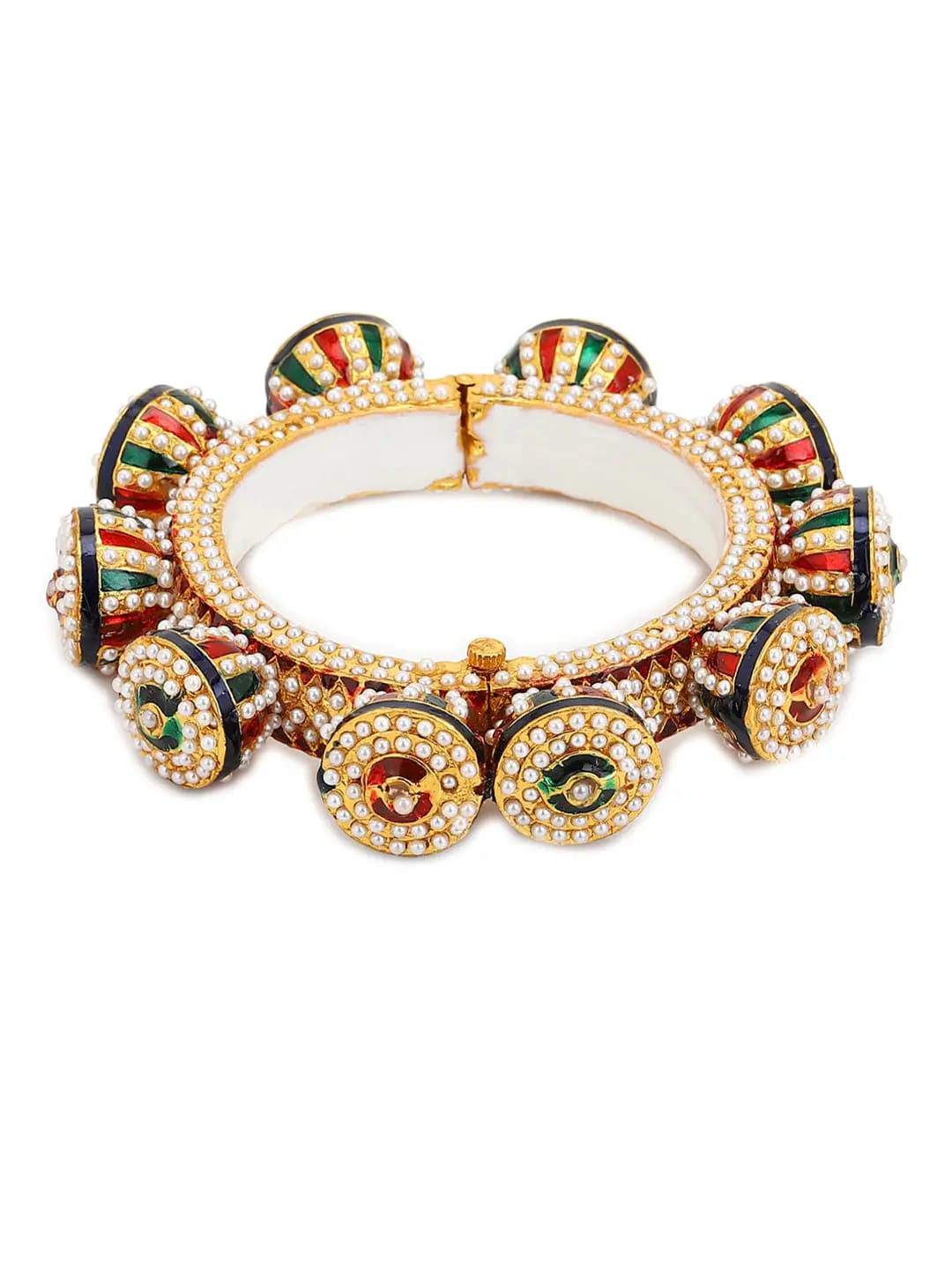 JADAU KUNDAN WITH MULTI STONE BIG BANGLE SET - Image 4
