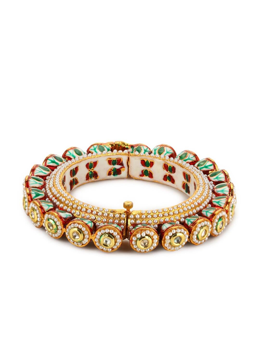 JADAU KUNDAN WITH MULTI STONE BIG BANGLE SET - Image 5