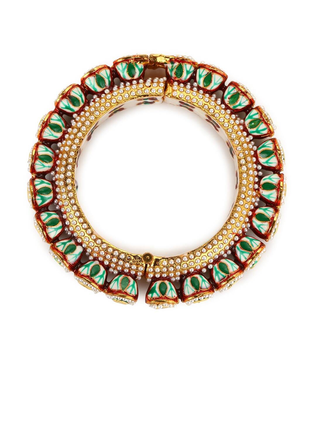 JADAU KUNDAN WITH MULTI STONE BIG BANGLE SET - Image 6