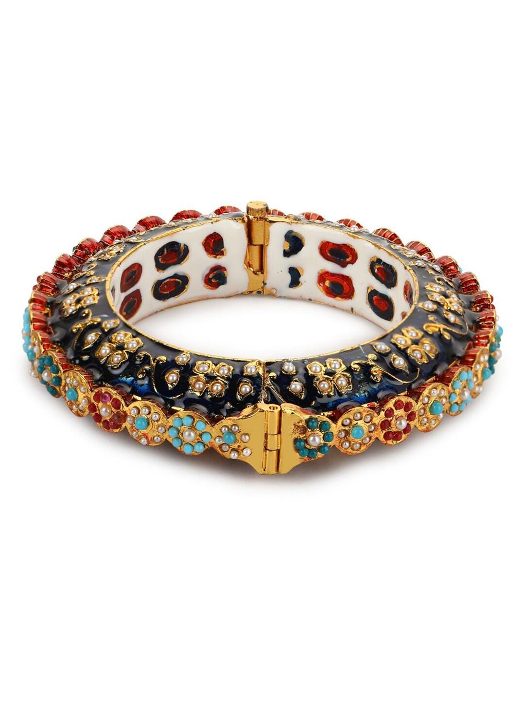 JADAU KUNDAN WITH MULTI STONE BIG BANGLE SET - Image 5