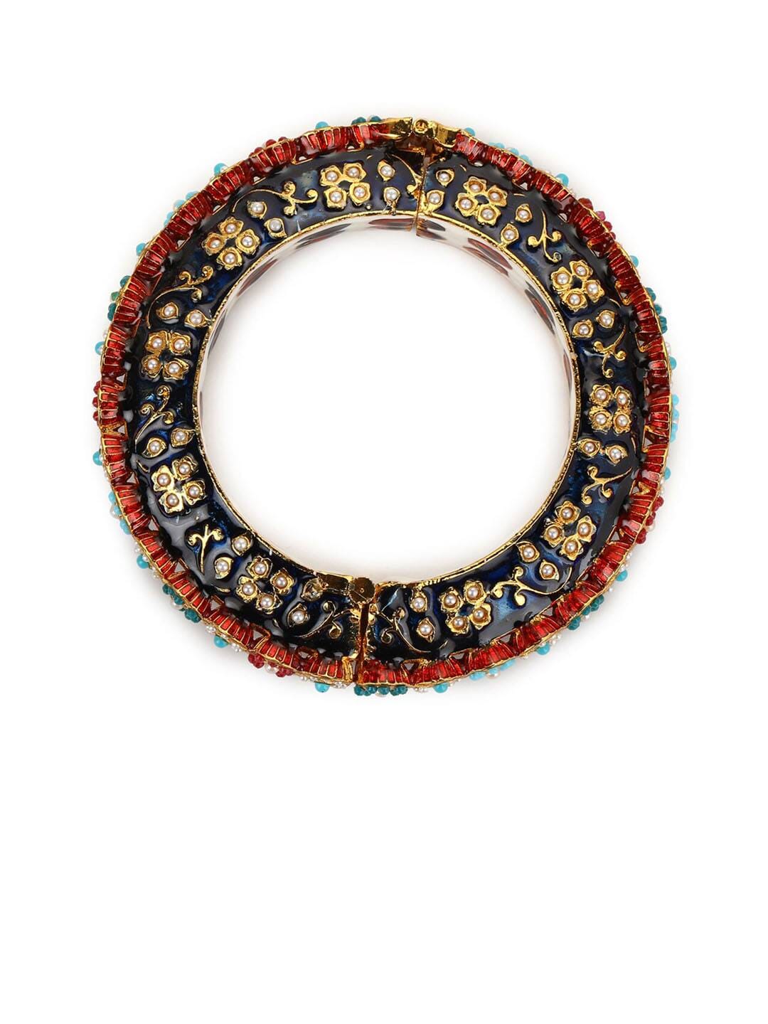 JADAU KUNDAN WITH MULTI STONE BIG BANGLE SET - Image 3