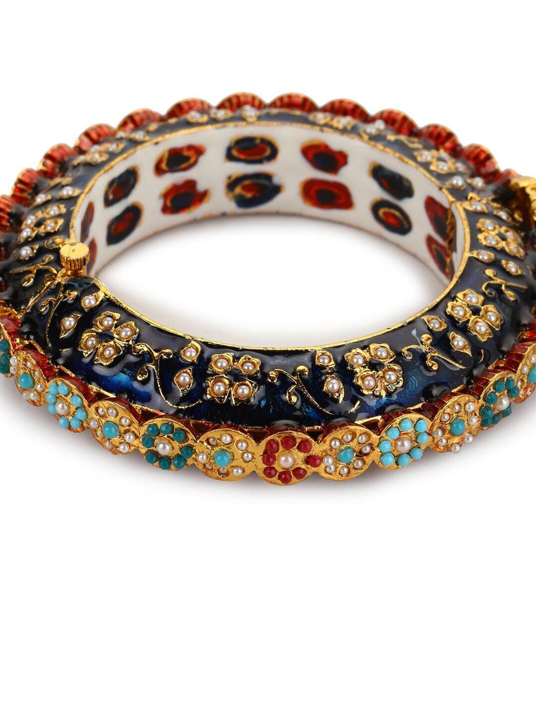 JADAU KUNDAN WITH MULTI STONE BIG BANGLE SET - Image 6