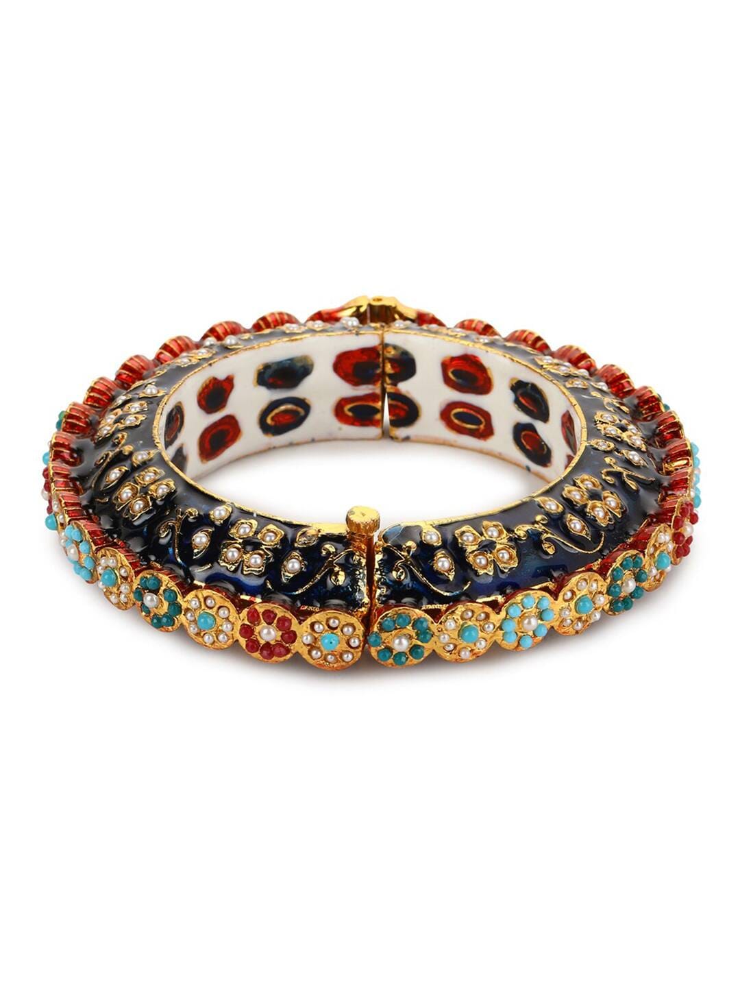 JADAU KUNDAN WITH MULTI STONE BIG BANGLE SET - Image 4