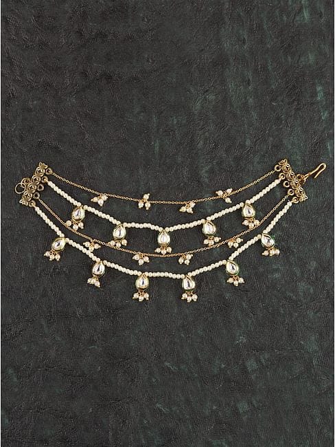 Gold Plated White Pearl Ear Chains - Image 2