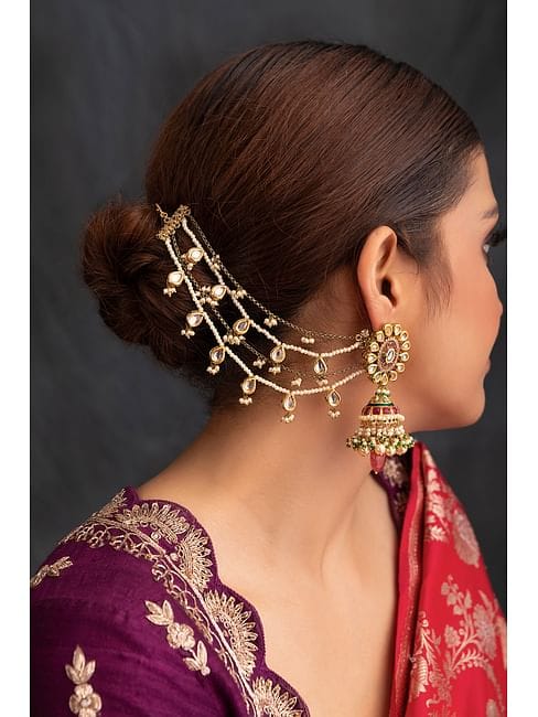 Gold Plated White Pearl Ear Chains