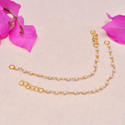 Gold Plated White Pearl  Ear Chains