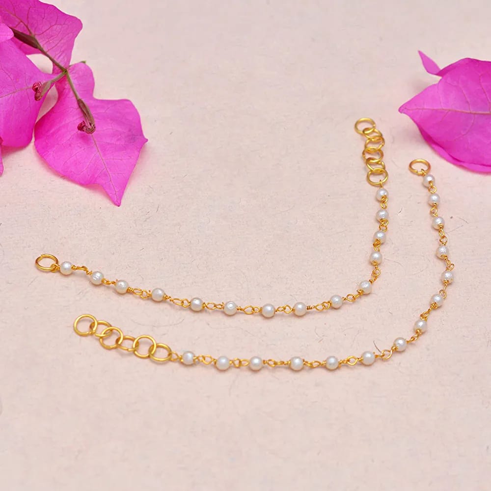 Gold Plated White Pearl Ear Chains