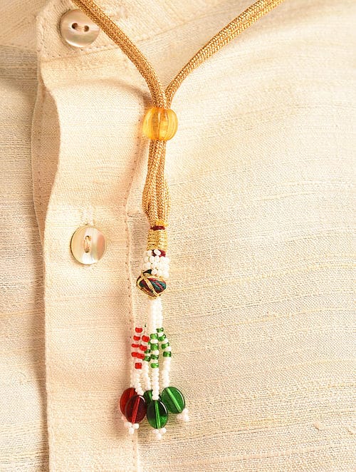 Men's Gold-Plated White & Green Layered Groom Necklace - Image 4