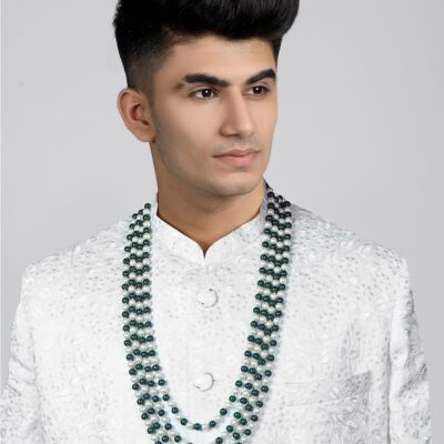 Men's Gold-Plated White & Green Layered Groom Necklace