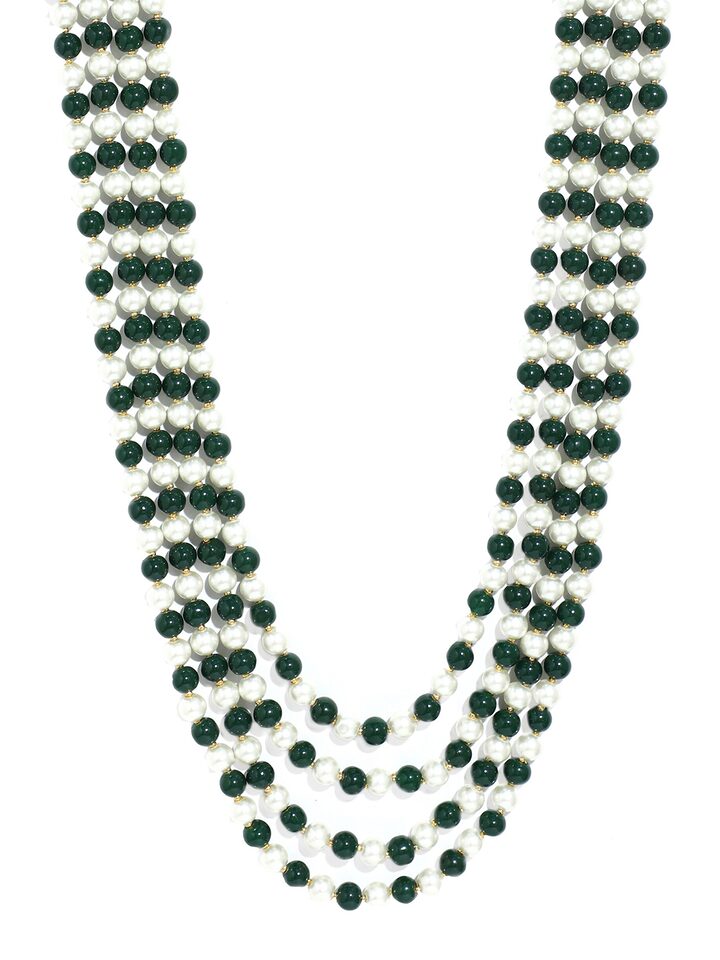 Men's Gold-Plated White & Green Layered Groom Necklace - Image 3