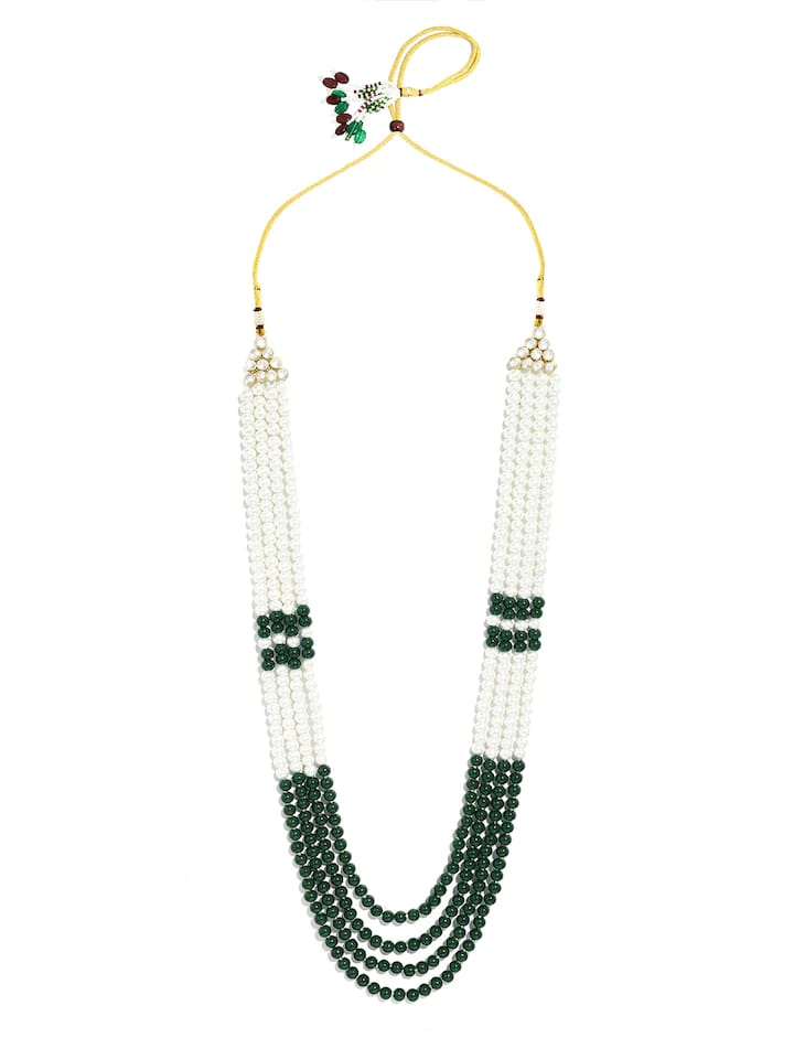 Men's Gold-Plated White & Green Layered Groom Necklace - Image 3