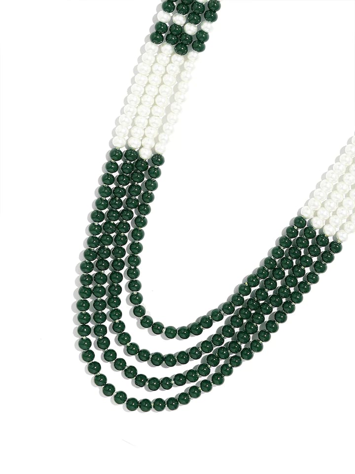 Men's Gold-Plated White & Green Layered Groom Necklace - Image 4