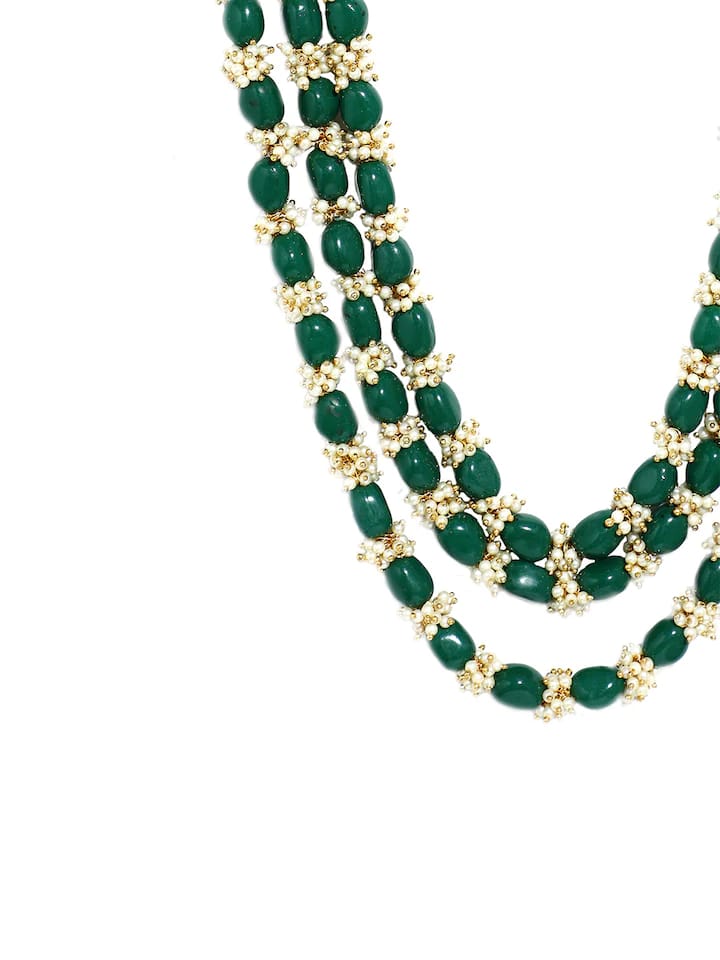 Men's Gold-Plated White & Green Layered Groom Necklace - Image 4