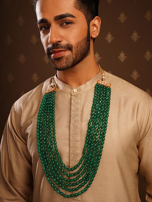 Man's Emarald Green Long Groom Necklace