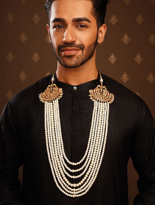 Man's Kundan & Peral Long Groom Necklace