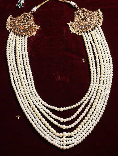 Man's Kundan & Peral Long Groom Necklace - Image 2