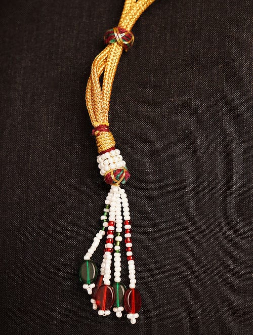 Men's Gold-Plated White & Green Layered Groom Necklace - Image 4