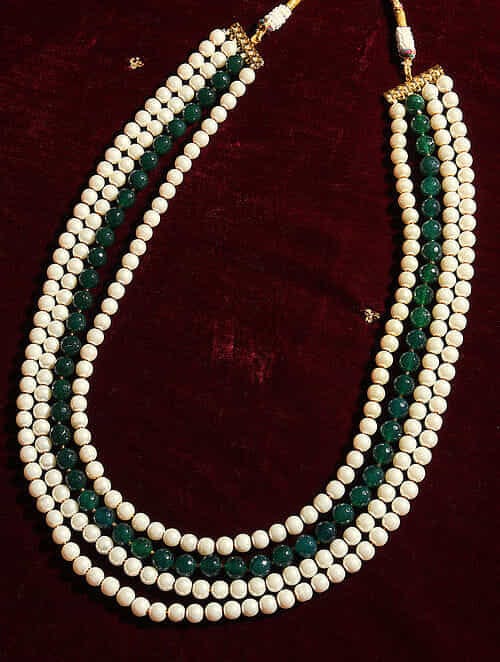 Men's Gold-Plated White & Green Layered Groom Necklace - Image 2