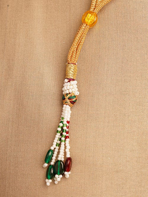 Men's Gold-Plated White & Green Layered Groom Necklace - Image 5