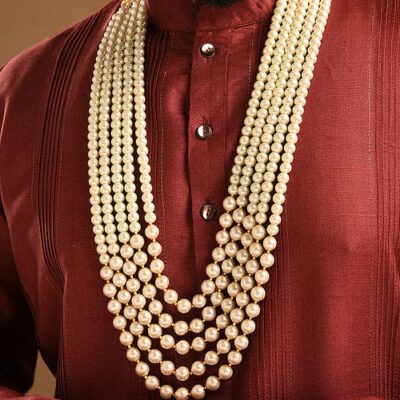 Men's Gold-Plated White Layered Groom Necklace