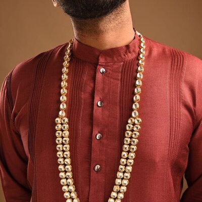 Gold Finish Kundan Polki Groom Necklace
