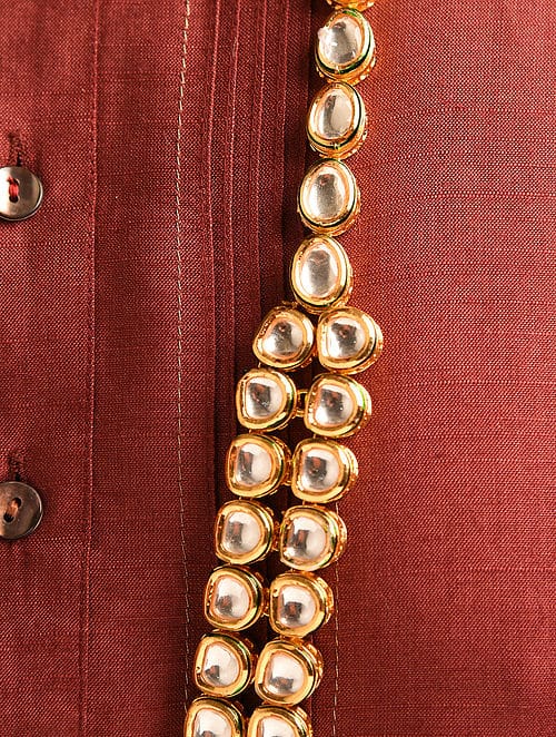 Gold Finish Kundan Polki Groom Necklace - Image 4
