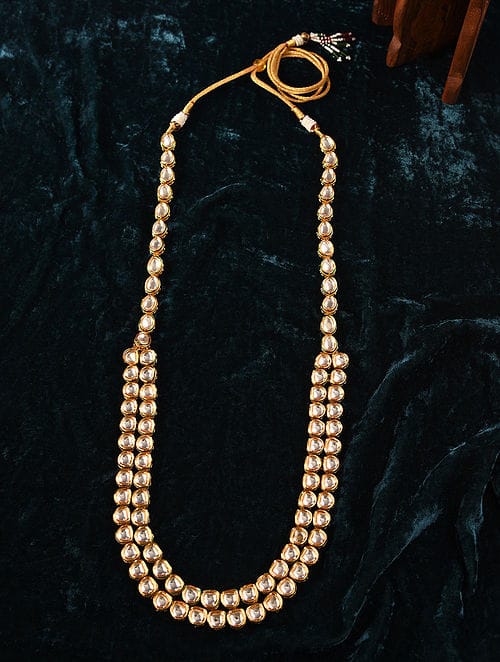 Gold Finish Kundan Polki Groom Necklace - Image 2