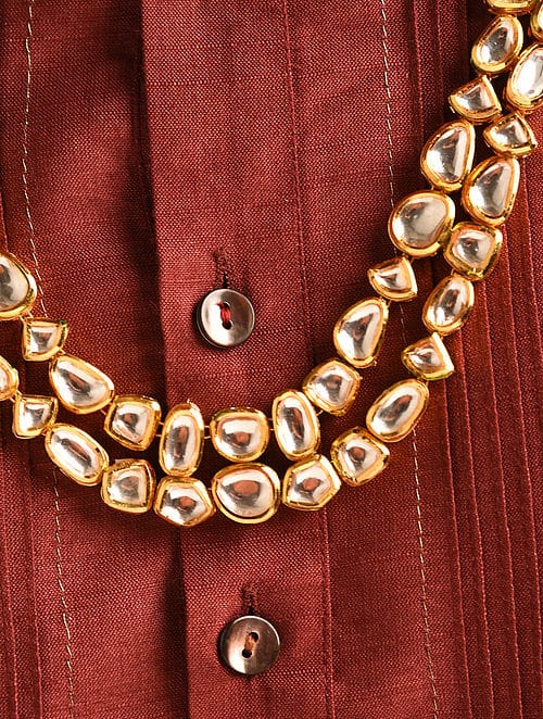Gold Finish Kundan Polki Groom Necklace - Image 3