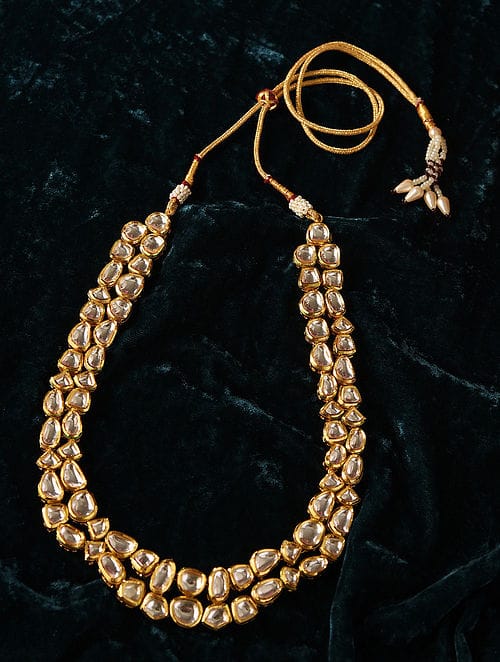 Gold Finish Kundan Polki Groom Necklace - Image 2