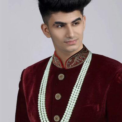 Men's Gold-Plated White Layered Groom Necklace