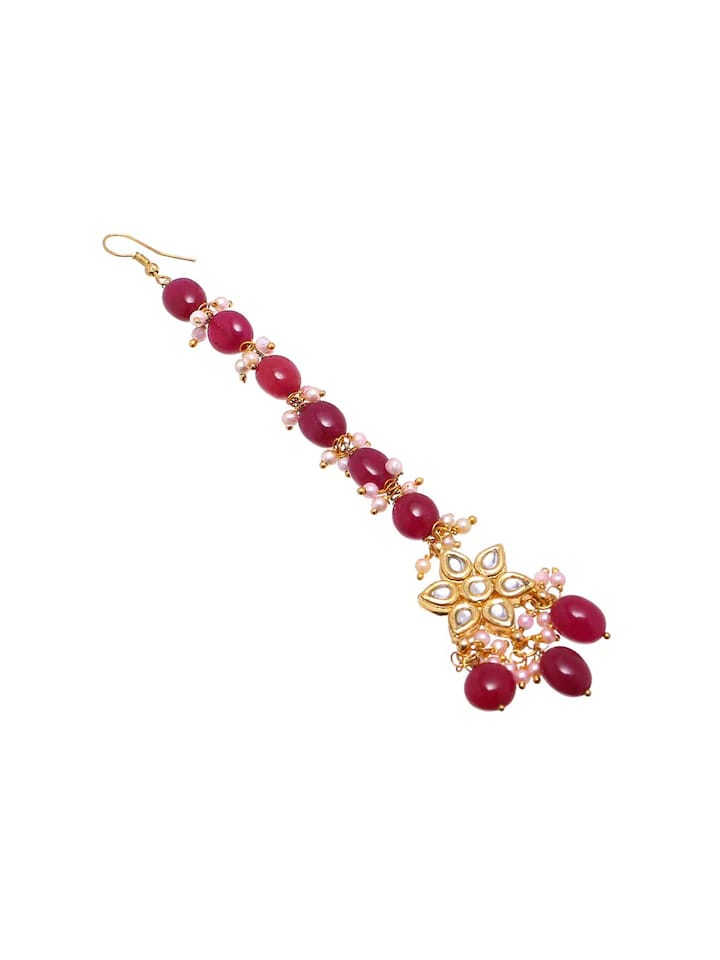 Gold-Plated Red Color Kundan Handcrafted Maangtikka - Image 4