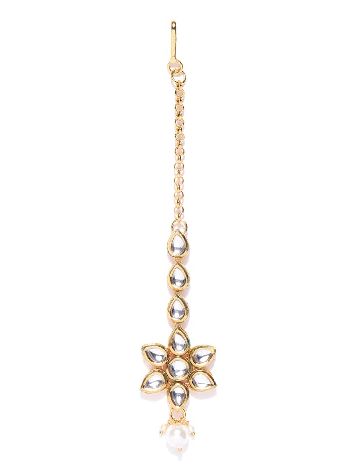 Gold Plated Kundan Stone Studded Floral MaangTikka - Image 3