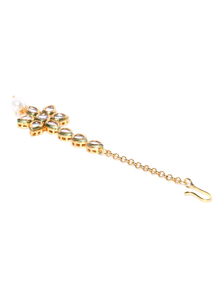 Gold Plated Kundan Stone Studded Floral MaangTikka - Image 4