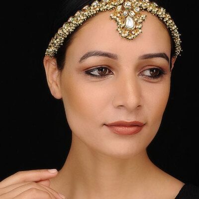 Gold Finish Kundan Polki & Pearls Mathapatti