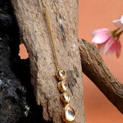 Gold Plated White Kundan-Studded Maangtika