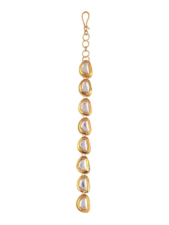 Gold-Plated & White Kundan-Studded Maangtikka - Image 3