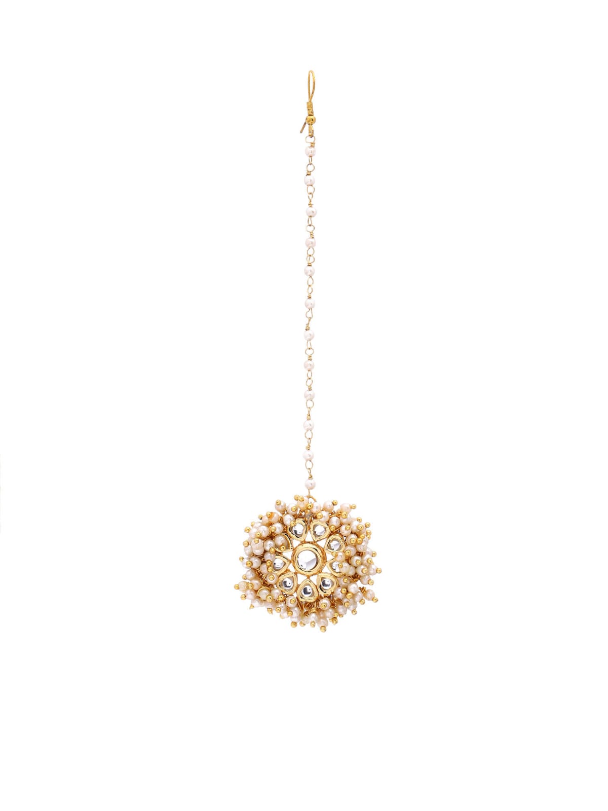 Gold-Plated Kundan Studded and Beaded Maang Tikka - Image 3