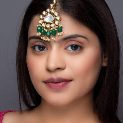 Gold Plated Mangtika With Uncut Polki And Pearl