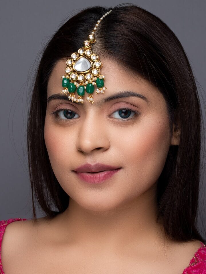 Gold Plated Mangtika With Uncut Polki And Pearl