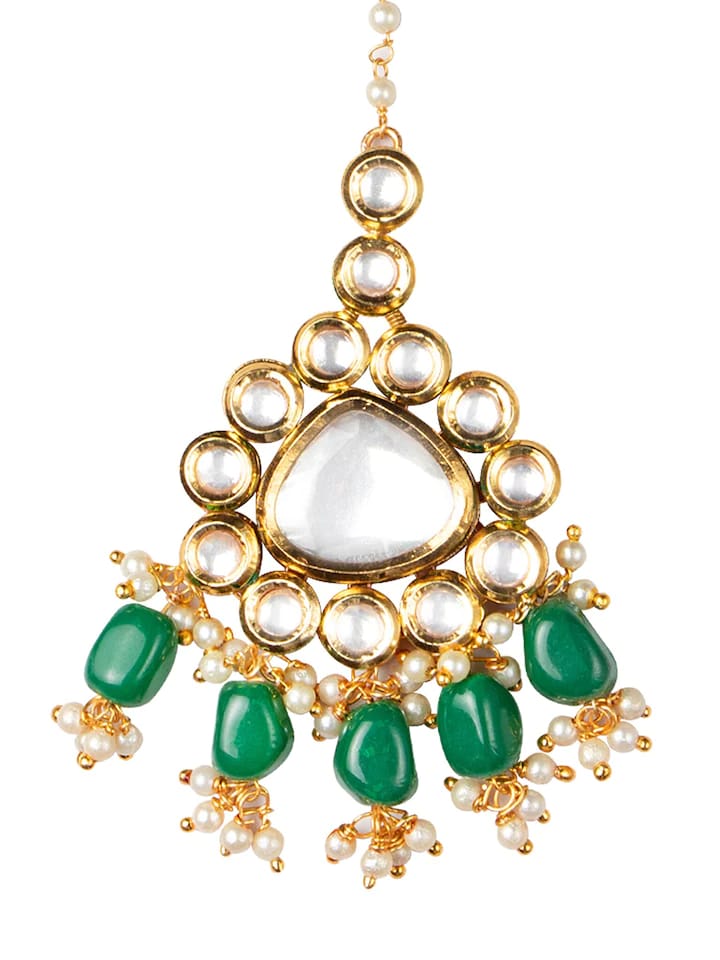Gold Plated Mangtika With Uncut Polki And Pearl - Image 4