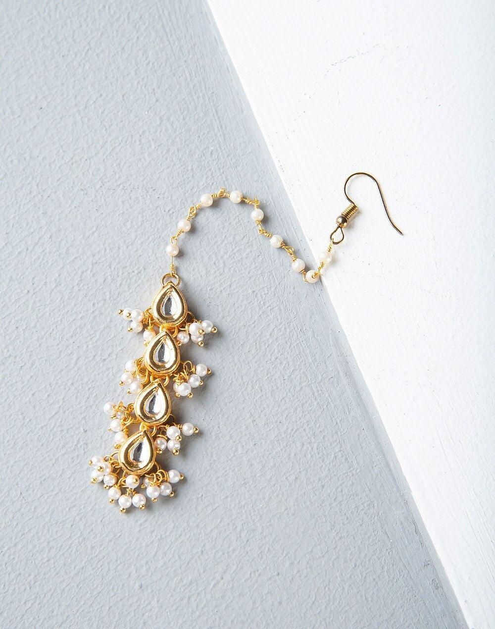 Gold Finish Kundan & Shell Pearl Maang Tikka