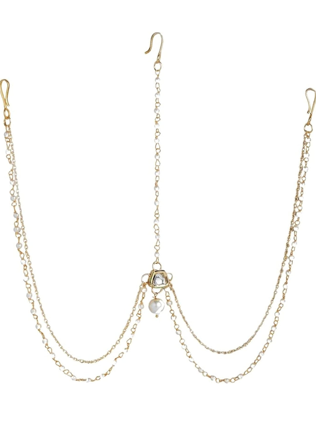 Gold Plated Studded Kundan Mathapatti - Image 2