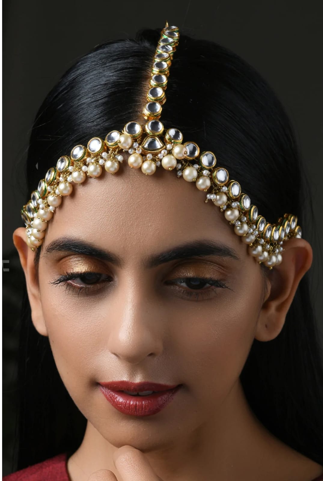 Kundan Gold Tone With Shell Pearls Maathapatti - Image 3