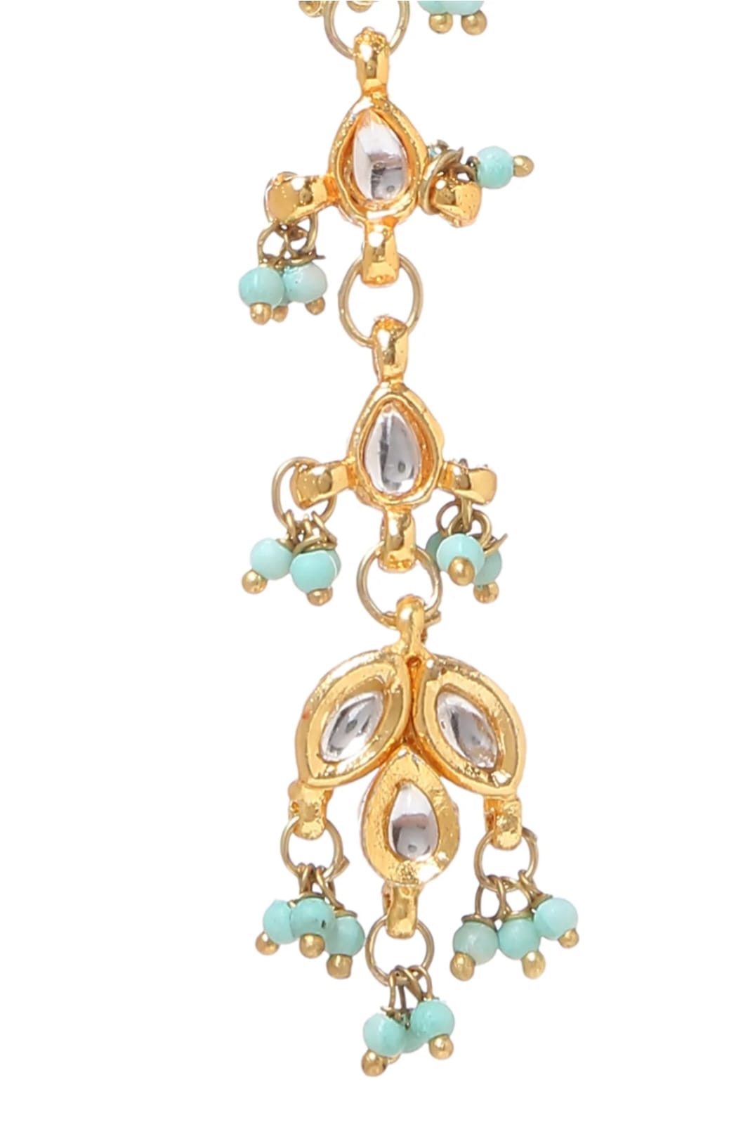 Gold Finish Kundan & Shell Pearl Maang Tikka - Image 5