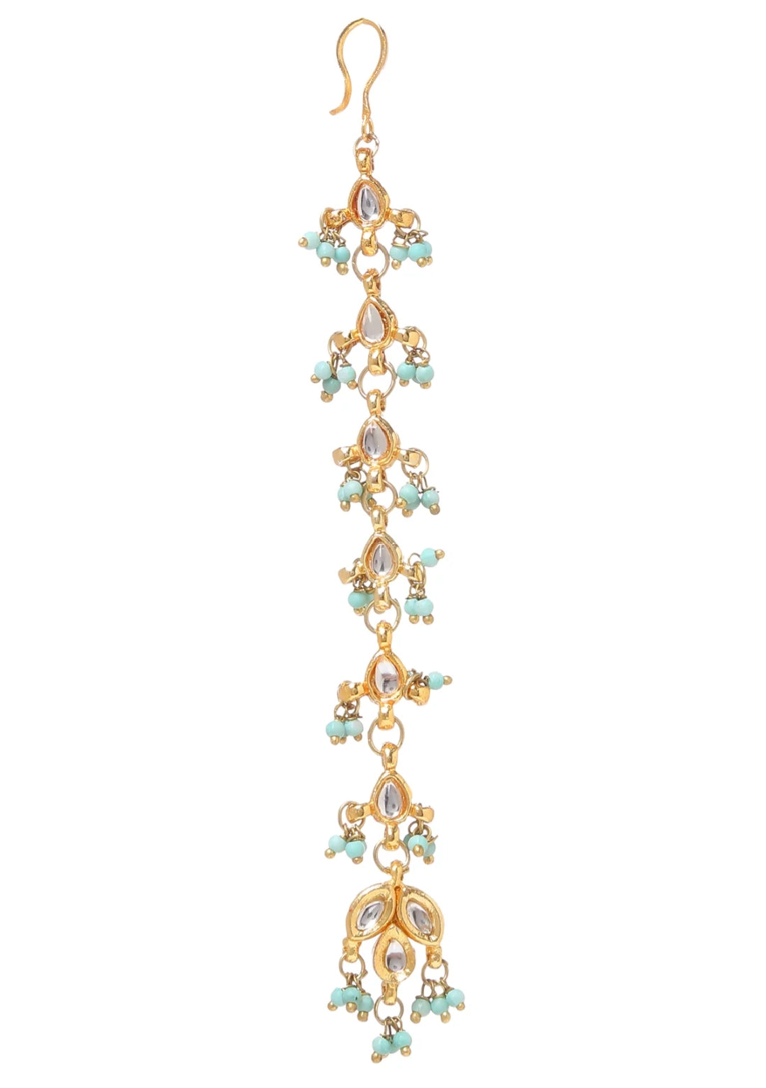 Gold Finish Kundan & Shell Pearl Maang Tikka - Image 4
